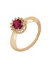 Anel Feminino de Ouro 18k Pedra Rubi Sintética 