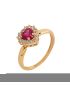 Anel Feminino de Ouro 18k Coração Rubi Sintética