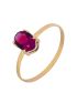 Anel de Ouro 18k Feminino Pedra Oval Rubi Sintética