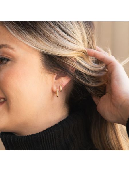 Brinco de Ouro 18k Argola Pequena com Pedras