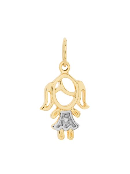 Pingente Menina Ouro 18k com detalhes em Ouro Branco