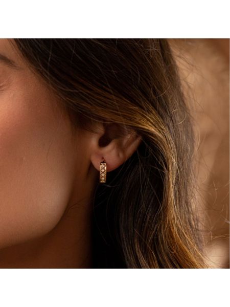 Brinco Argola de Ouro 18k com Flor e Cravação de Zircônias