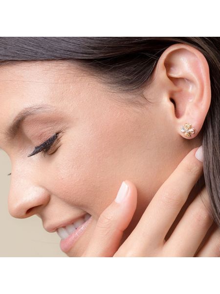 Brinco de Ouro 18k Tricolor Florzinha