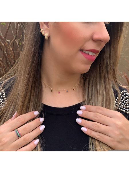 Choker de Ouro 18k Feminina com Zircônias Coloridas