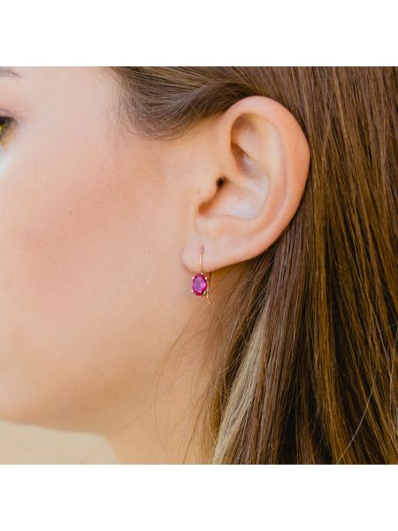 Brinco Feminino de Ouro18k Pedra Oval