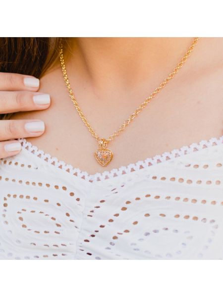 Corrente de Ouro18k com Pingente Coração e Flor