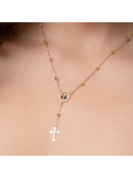 Corrente de Ouro 18k Terço com  Medalha de Pedras