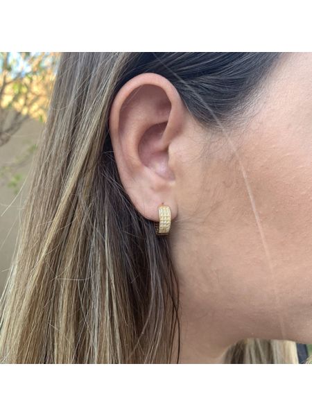 Brinco Argola de Ouro 18k com Cravação de Zircônias Grande