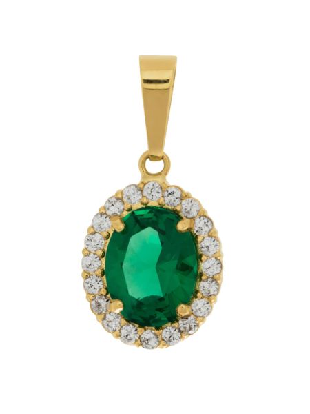 Pingente de Ouro 18k com Pedra Esmeralda Sintética 