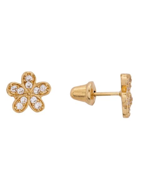 Brinco de Ouro Infantil Florzinha com Pedras 