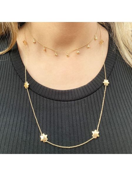 Corrente de Ouro 18k Portuguesa Feminina com 6 Estrelas Stella 60cm