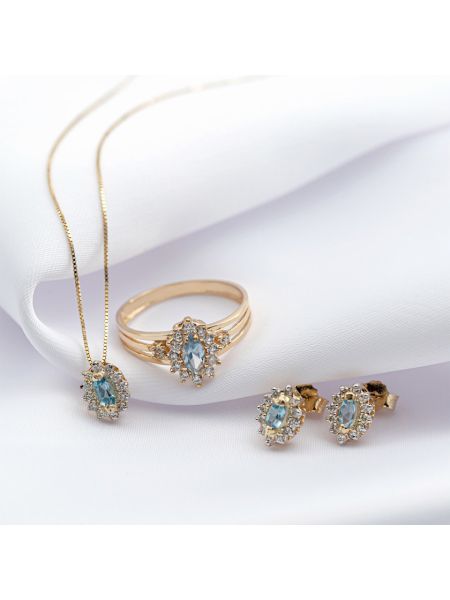 Pingente de Ouro 18k Com Diamantes e Topázio Azul