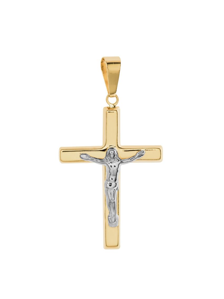 Pingente de Ouro 18k Cruz com Ródio Branco