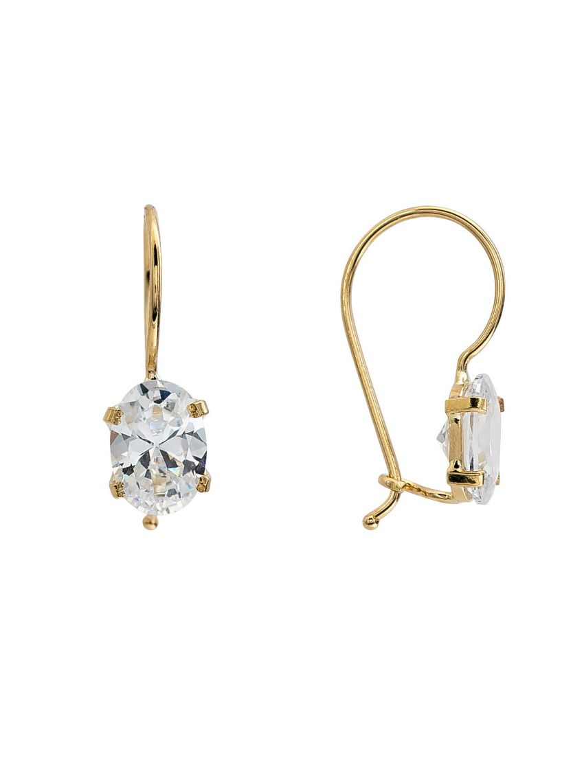 Brinco Feminino de Ouro18k Pedra Oval