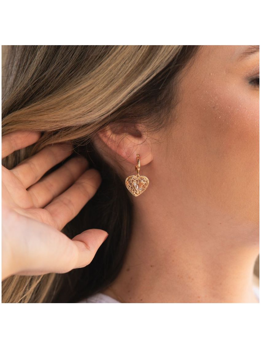 Brinco de Ouro 18k Argola de Coração