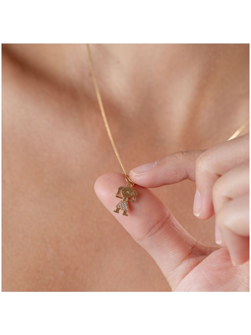 Pingente Menina de Ouro 18k com Zircônia