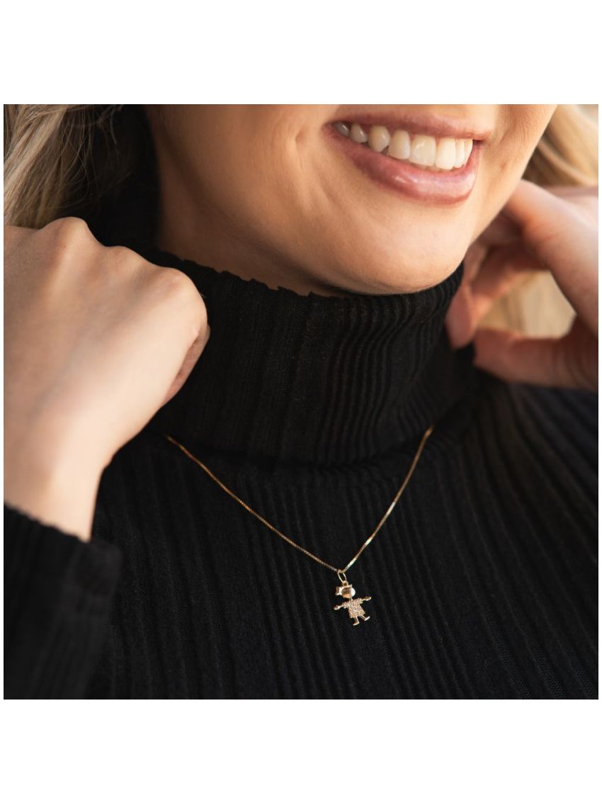 Pingente de Ouro 18k Menina com Zircônia