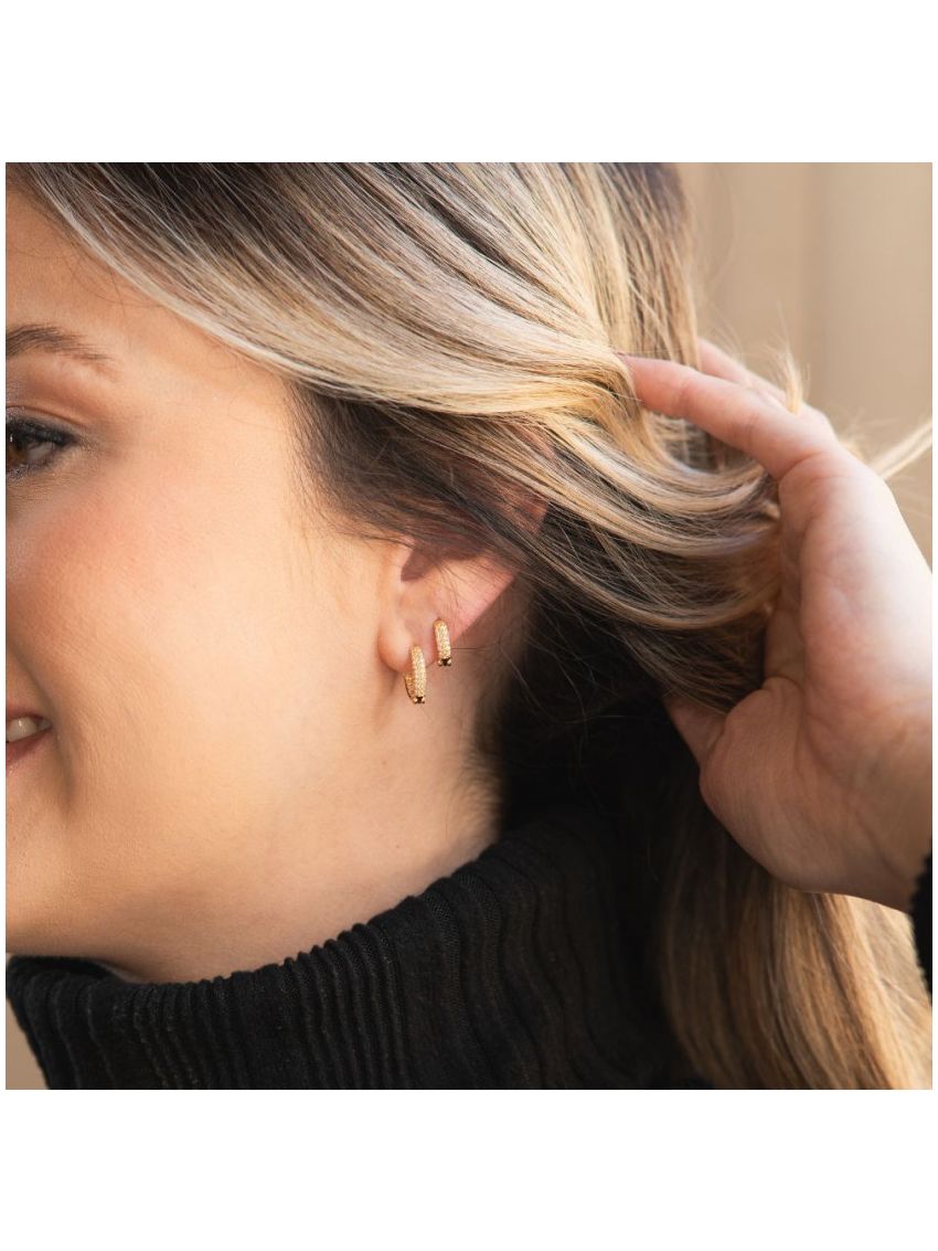 Brinco de Ouro 18k Argola Pequena com Pedras