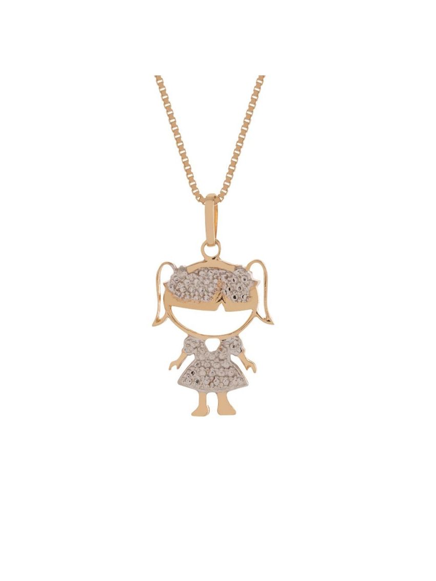 Pingente de Ouro Menina com ouro Amarelo e Branco