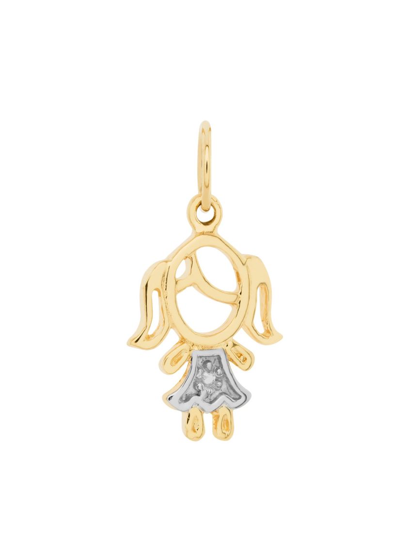 Pingente Menina Ouro 18k com detalhes em Ouro Branco