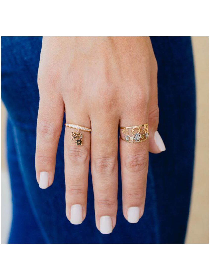 Anel de Ouro 18k com Zircônia e pingente Filhos