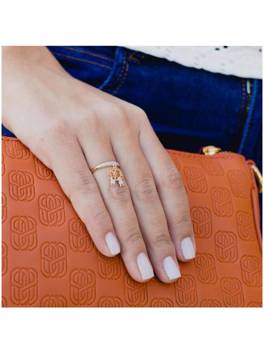 Anel de Ouro 18k com Zircônia e pingente Filhos com Ródio