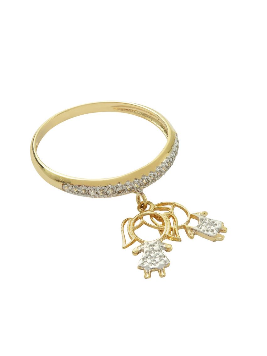 Anel de Ouro 18k com Zircônia e pingente Filhos com Ródio