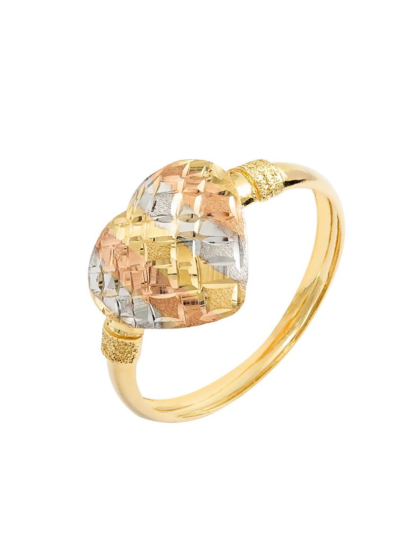Anel Feminino de Ouro 18k Coração Bordado