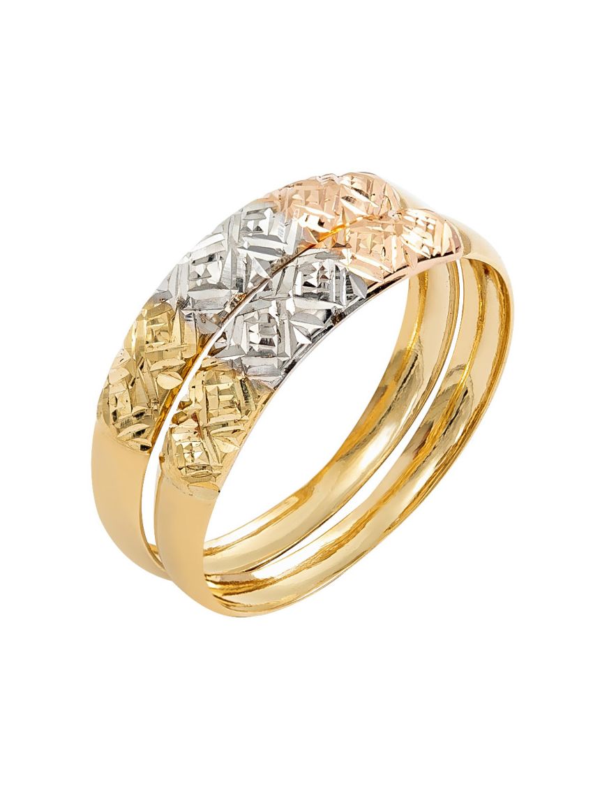 Aparador de aliança ouro 18k Feminino Tricolor Esagono