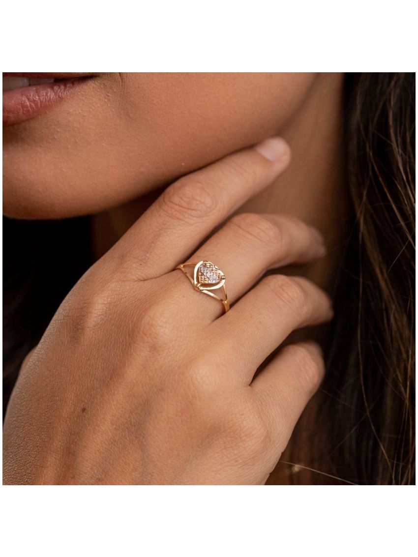 Anel de Ouro Pequeno Coração 18k Tricolor