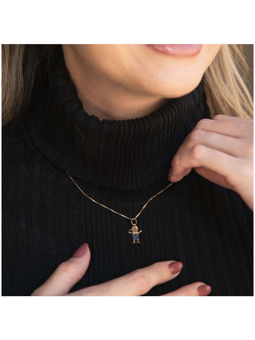Pingente Menino Ouro 18k e Zircônia Azul