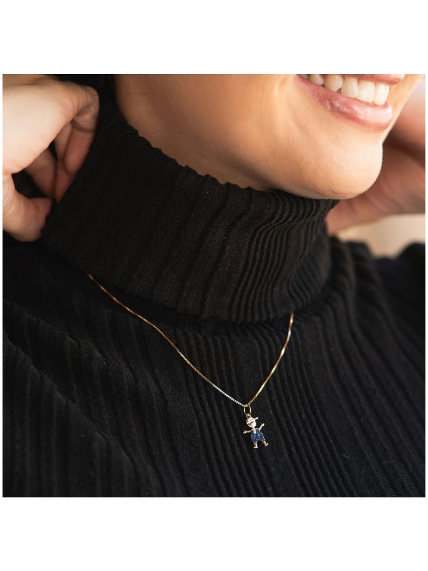 Pingente de Ouro 18k Menino com Pedras Zircônias Azul