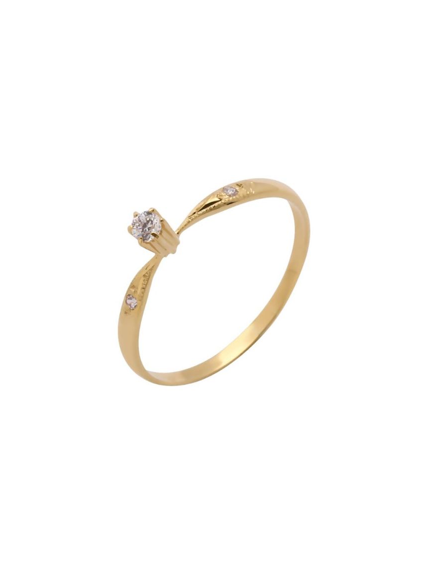 Anel de Ouro 18k Solitaire com 3 Diamantes