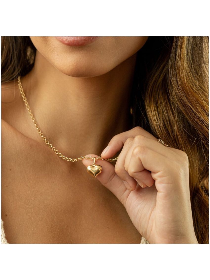 Pingente de Ouro 18k Coração com Detalhes Foscos e Brilhantes