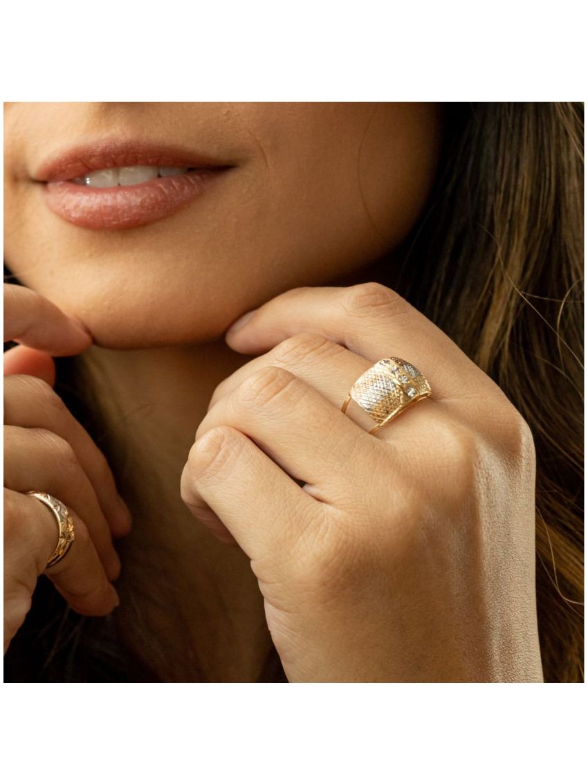 Anel de Ouro Tricolor Piastrella