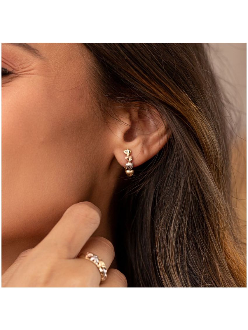 Brinco de Ouro 18k 4 Coração Tricolor