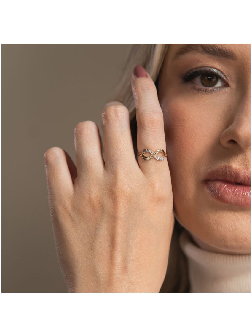 Anel de Ouro Amarelo 18k Feminino Infinito 