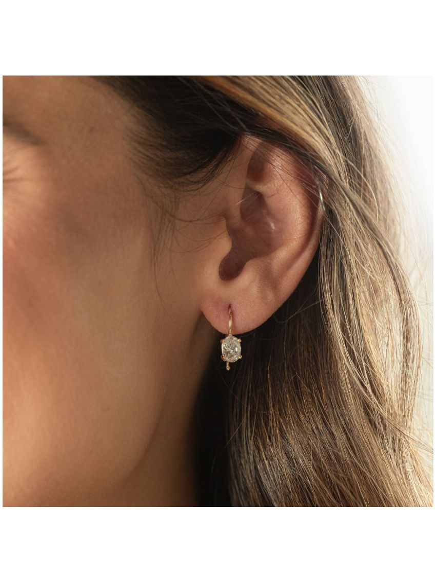 Brinco Feminino de Ouro18k Pedra Oval