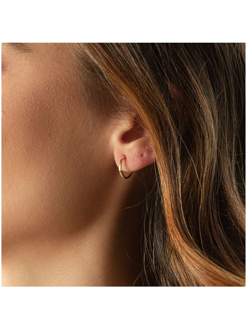 Brinco de Argola Ouro 18k Hexagonal Médio Fio Quadrado