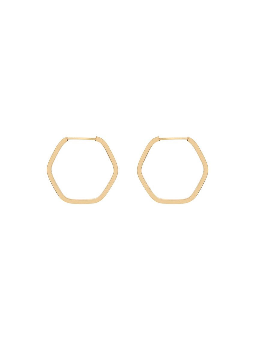Brinco de Argola Ouro 18k Hexagonal Médio Fio Quadrado