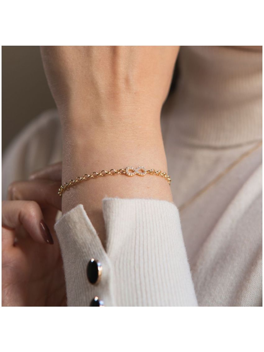 Pulseira Feminina Ouro 18k Infinito Pedras