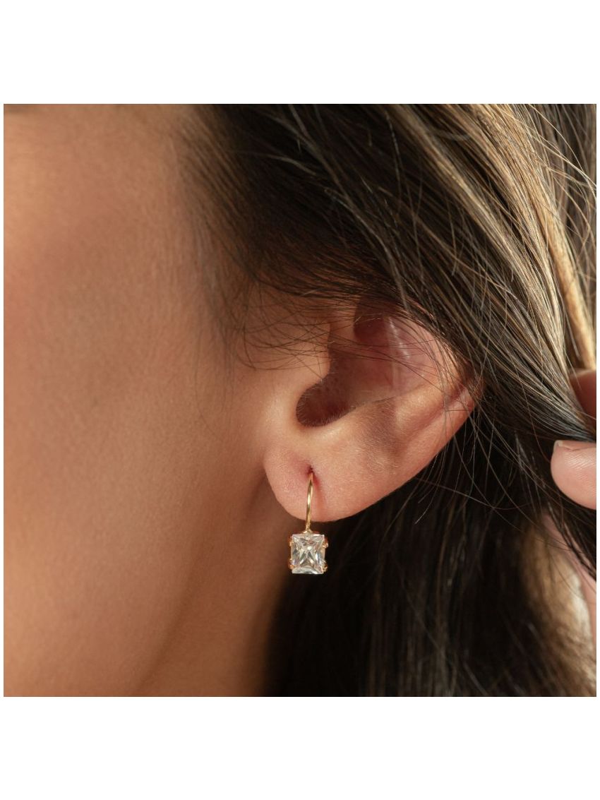 Brinco Feminino de Ouro 18k Pedra Baguete