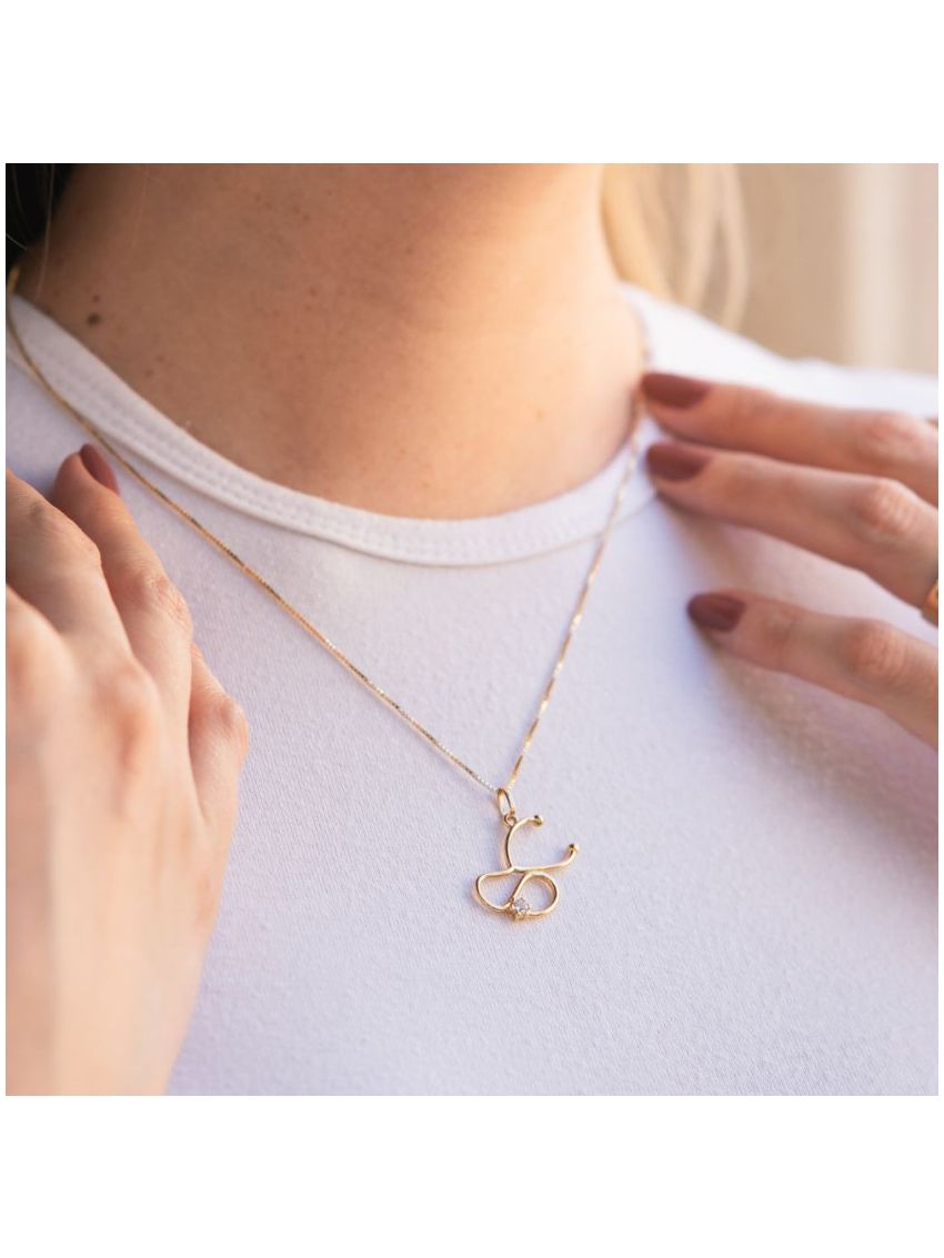 Pingente de Ouro 18k Estetoscópio com Pedra