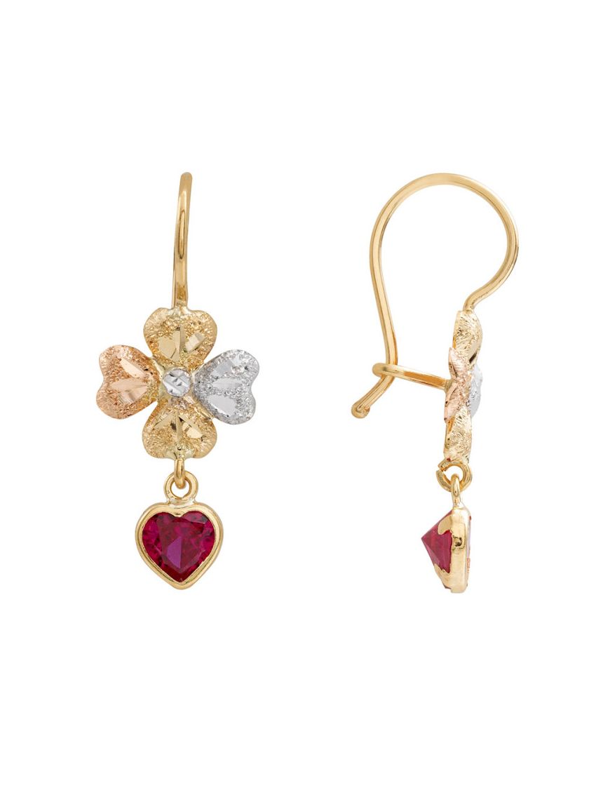 Brinco Feminino de Ouro 18k Florzinha com Rubi Sintética