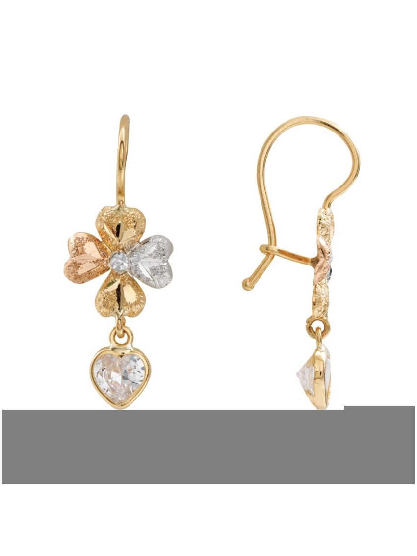 Brinco Feminino de Ouro 18k Florzinha com Pedra Branca