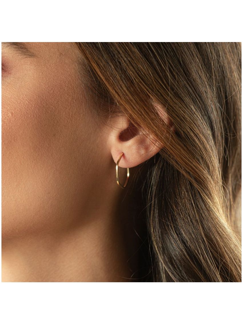 Brinco de Argola Ouro 18k Hexagonal Grande Fio Quadrado