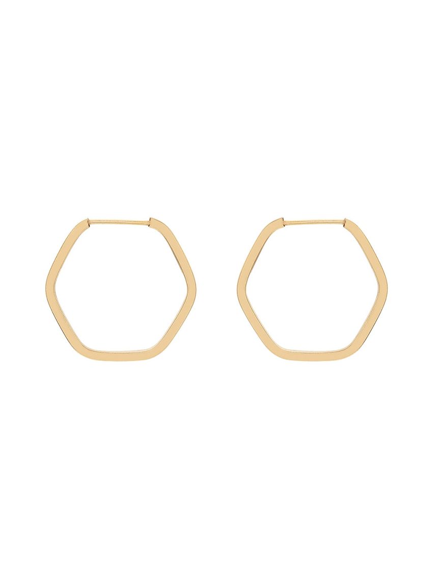 Brinco de Argola Ouro 18k Hexagonal Grande Fio Quadrado