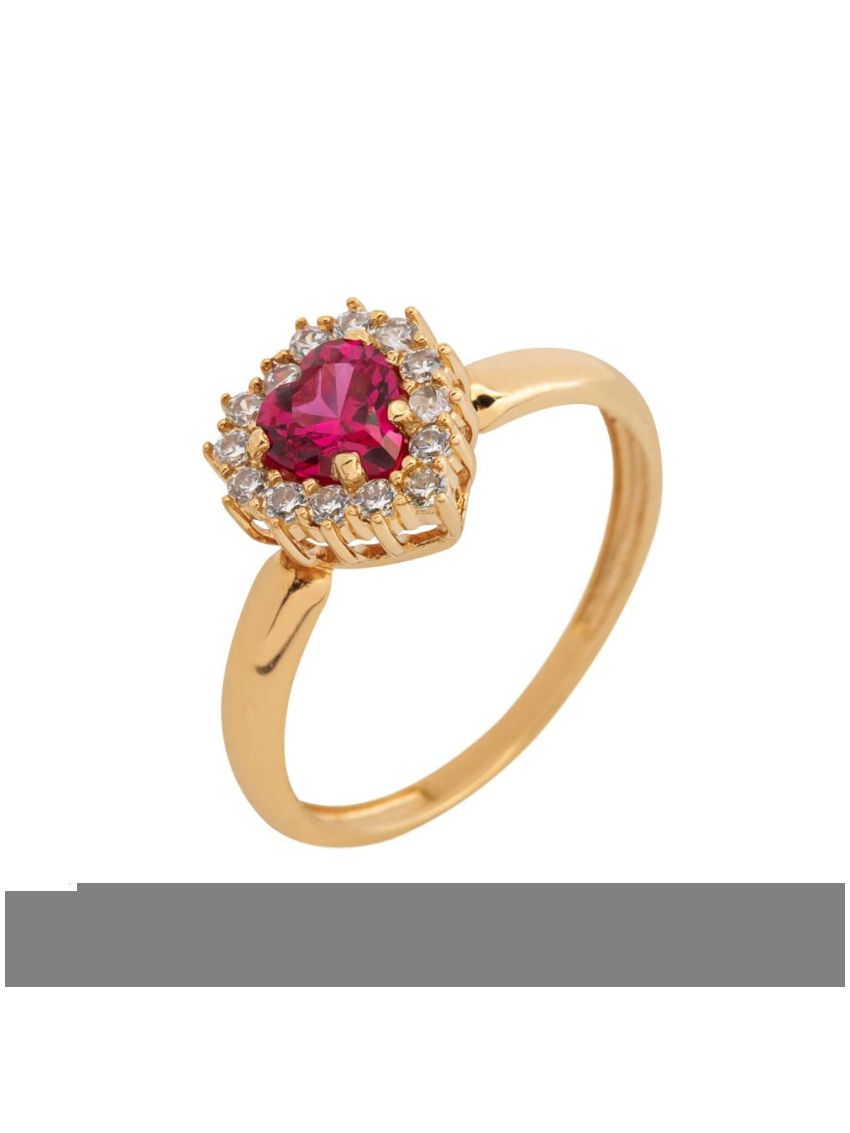 Anel Feminino de Ouro 18k Coração Rubi Sintética