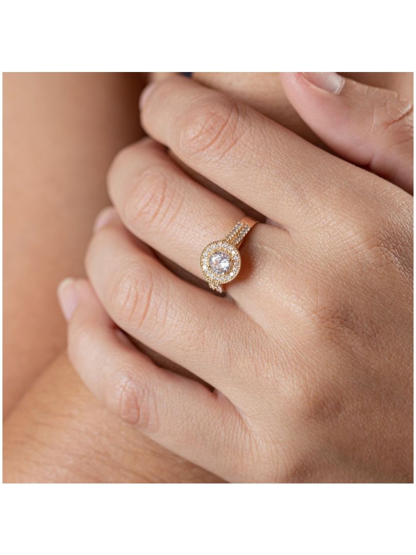 Anel Feminino de Ouro 18k Com Pedras