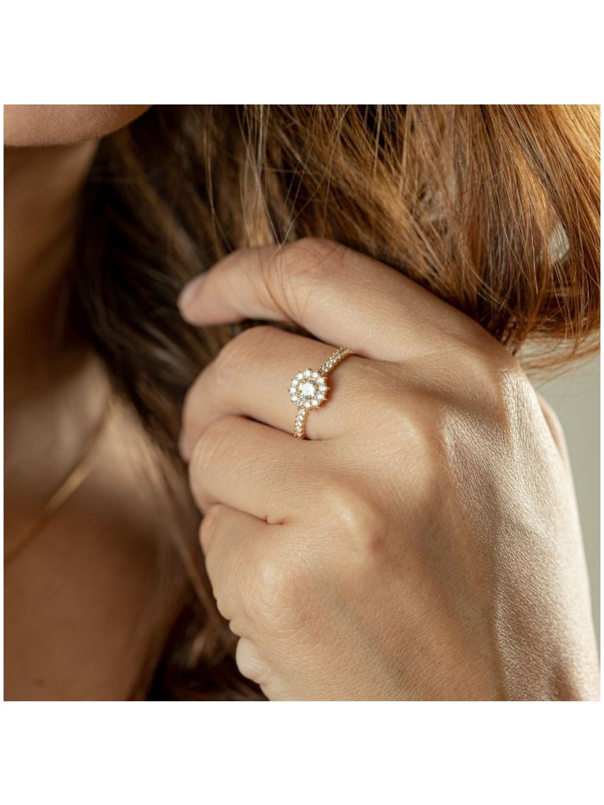 Anel Feminino de Ouro 18k Com Pedras